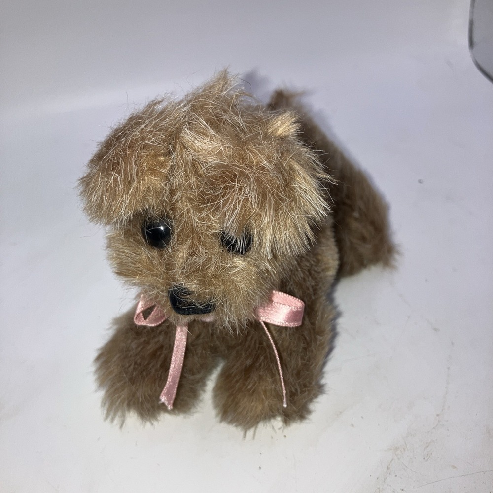Vintage Hamilton Collection Brown Puppy With Pink‎ Bows Plush Toy 6"